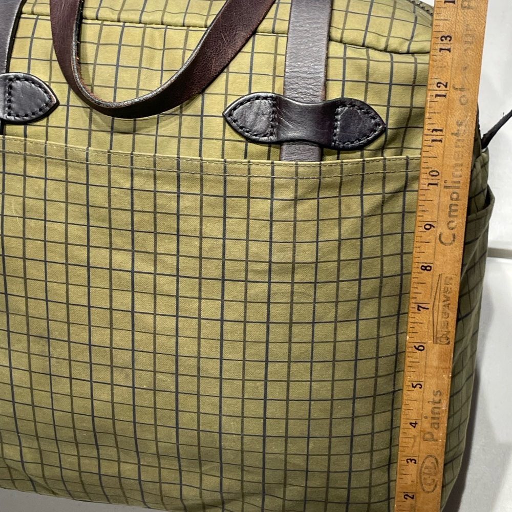 Rare Filson Limited Edition Flyway Green Grid Waxed Tin Cloth Zipper Tote - Picture 9 of 16